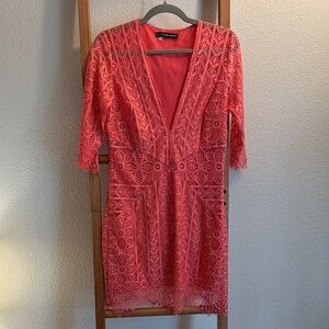 For love and lemons, coral Lace Dress with V-Neck